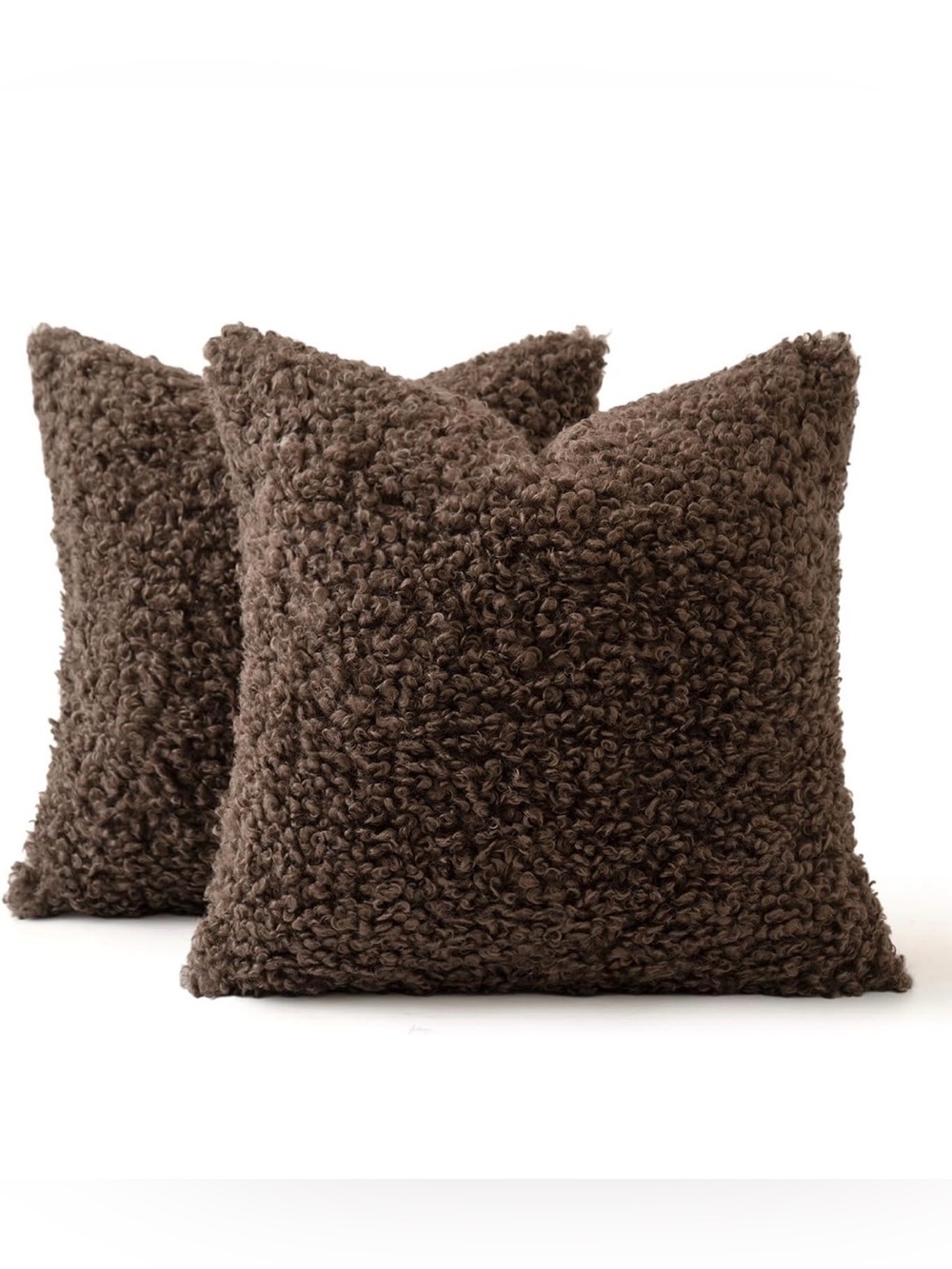 Set of 2 Super Soft Brown Faux Shearling Throw Pillow Covers Set-NWOT